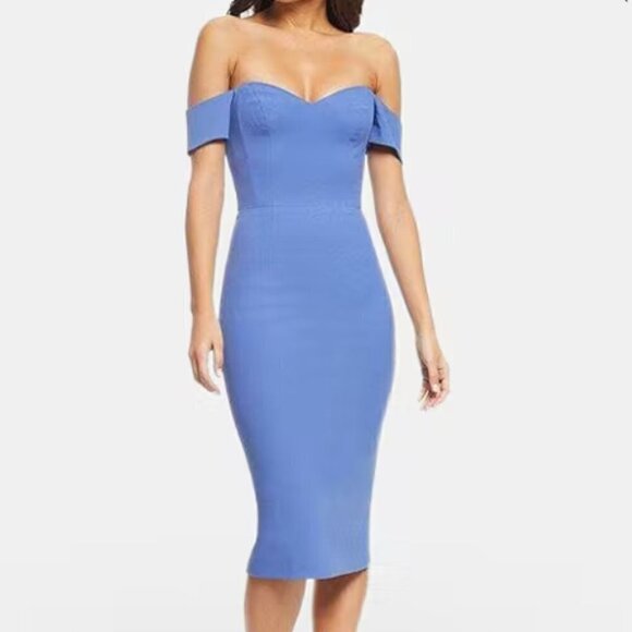 Dress The Population Bailey Off The Shoulder Sheath Dress in Blue Jay sz S - Picture 1 of 4